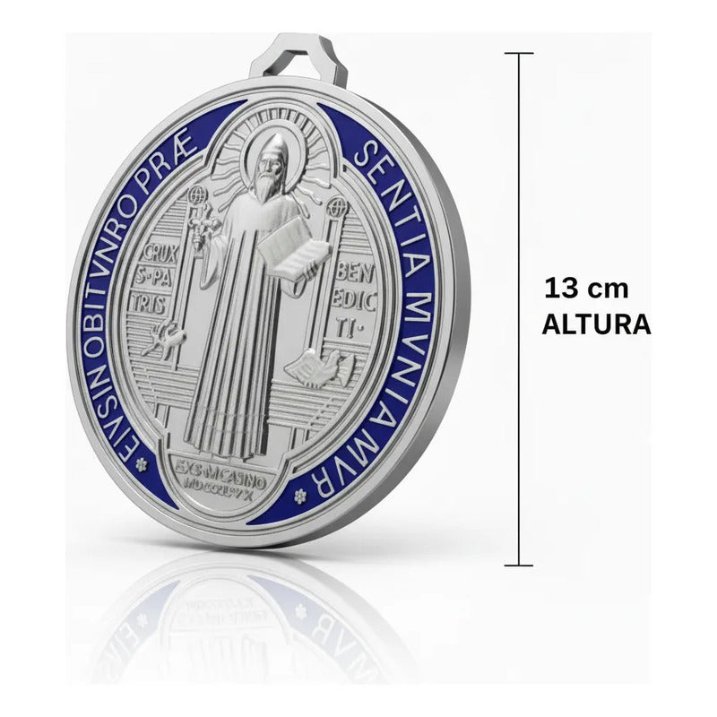 Medalla San Benito 13 Cm Altura Rojo O Azul 12 Cm Diametro Azul by HEREJE