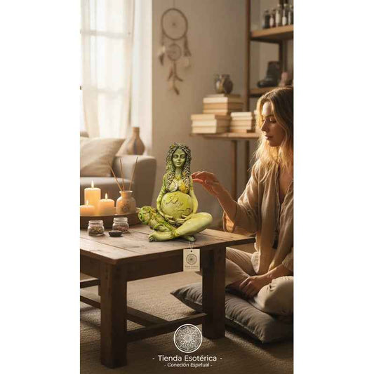 Figura Diosa Madre Tierra Gaia Estatua Decorativa 15cm Verde Claro