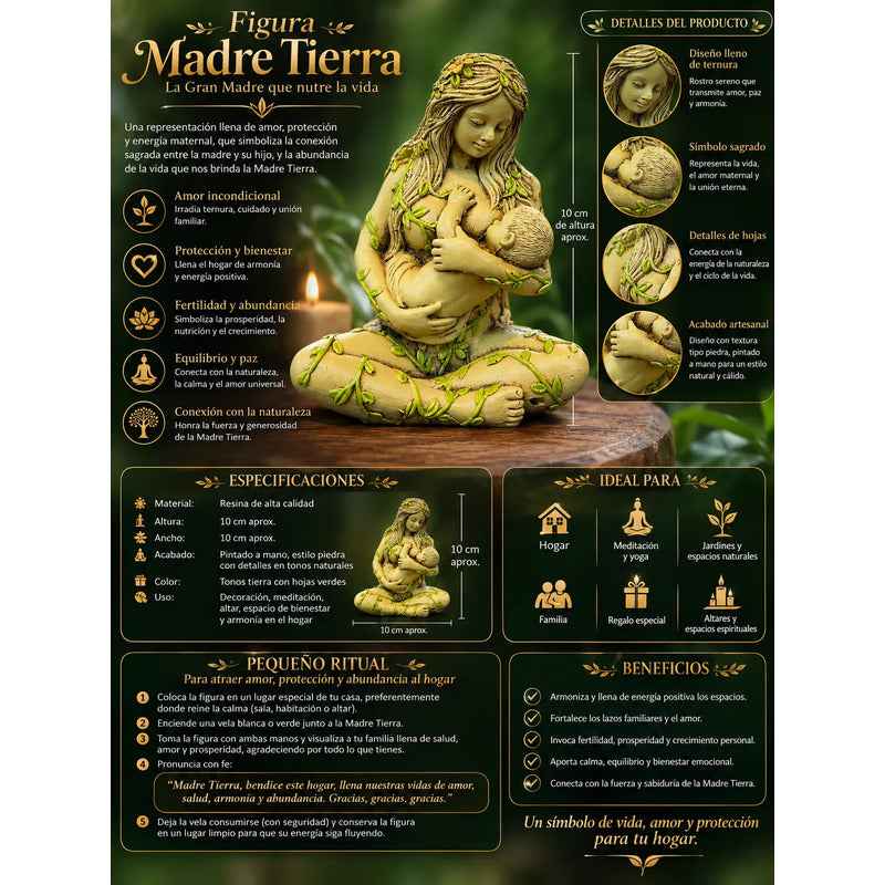 Figura Diosa Madre Tierra, Gaia De Resina 10 Cm Verde Claro