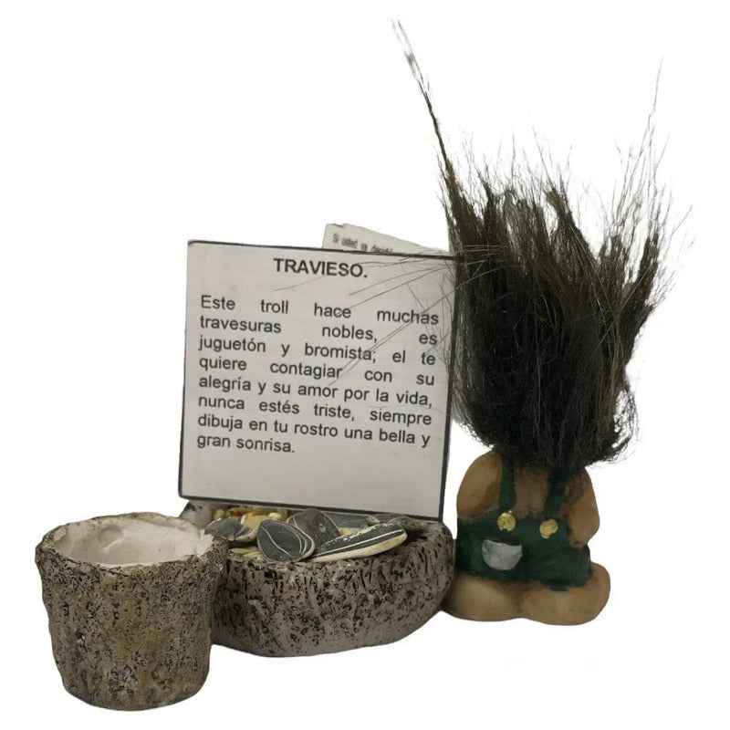 Troll Mini + Comedero + Semillas + Tarjeta Varios Modelos Travieso5.1cm