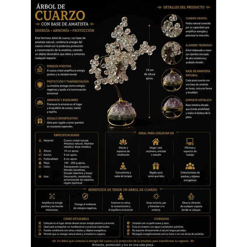 Arbol De La Vida En Cristal Con Base De Cuarzo, 14 Cm Altura Azul-amarillo-rosa