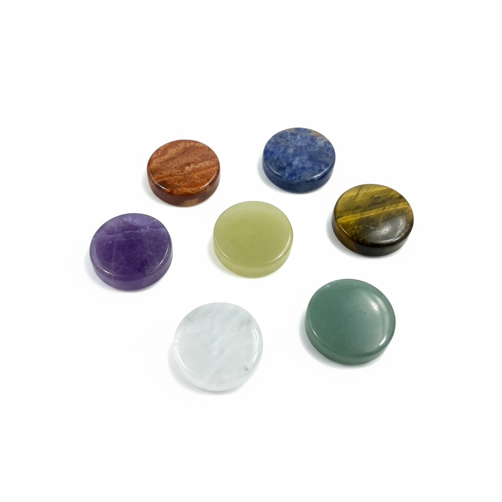 7 Chakras De Cuarzo Grabado En Oro Laminado 1.8 Cm 4.572 Cm by HEREJE