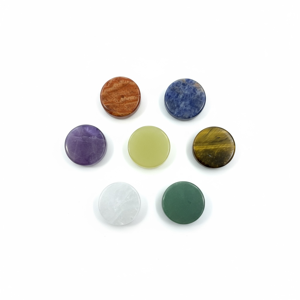7 Chakras De Cuarzo Grabado En Oro Laminado 1.8 Cm 4.572 Cm by HEREJE
