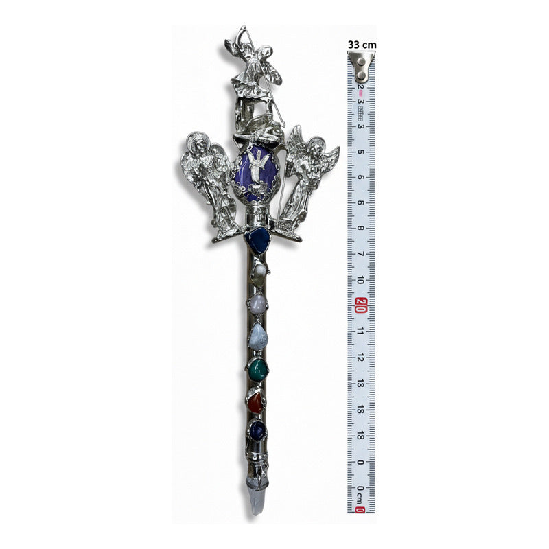 Vara De Poder Arcangeles Con Cuarzo Niquelado 33cm Estimado Agata Morada by HEREJE