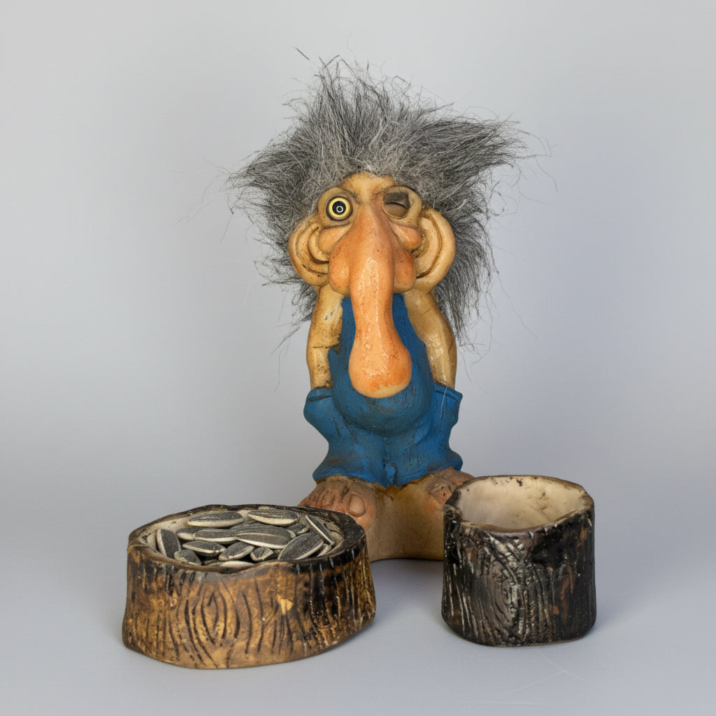 Troll Desiciones 10cm + Comedero + Semillas + Tarjeta Azul by HEREJE