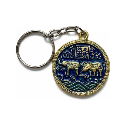 Llavero Feng Shui Elefante Y Rinoceronte Metal Hereje Azul by HEREJE