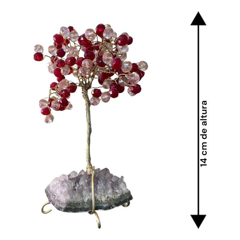 Arbol De La Vida En Cristal Con Base De Cuarzo, 14 Cm Altura Transparente/rojo