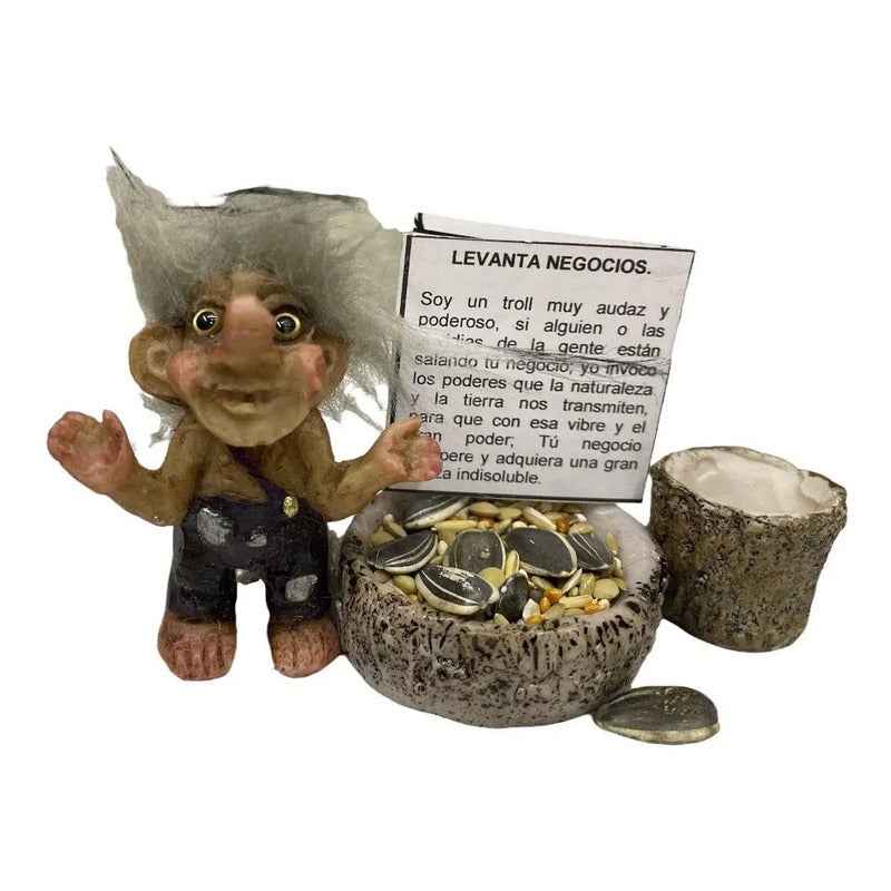 Troll Mini + Comedero + Semillas + Tarjeta Varios Modelos Levanta Negocio 6cm