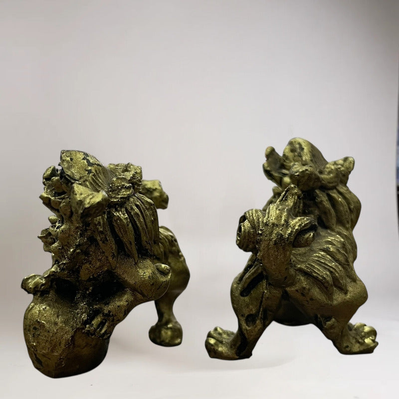 Figura De Resina De Los Perros Fu Protección Para Feng Shui Dorado by HEREJE