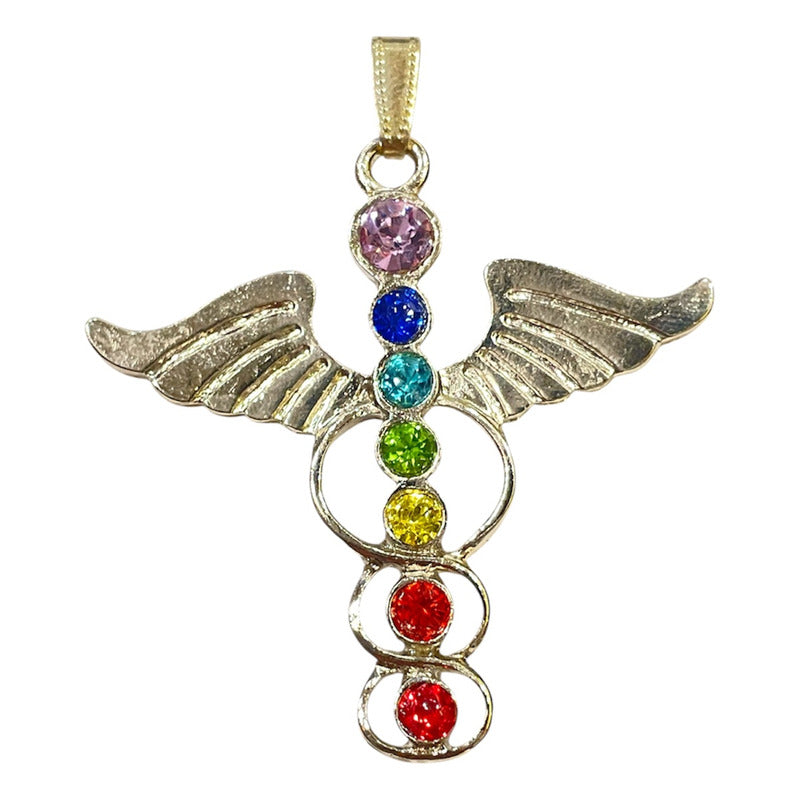 7 Chakras Dije Alas Con Cristal En Baño De Oro by ARTICULOS ESOTERICOS LETY