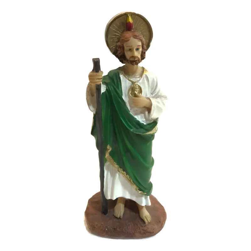 Figura San Judas Tadeo Resina 12.5cm Color Verde Con Blanco
