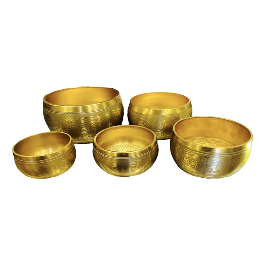 Cuenco Tibetano 7 Metales Juego De 5 Piezas En Color Dorado by HEREJE