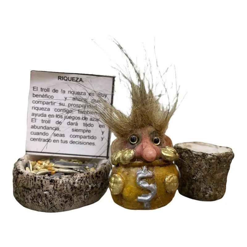 Troll Mini + Comedero + Semillas + Tarjeta Varios Modelos Riqueza 4.5cm