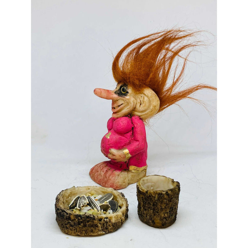 Troll Fertilidad + Comedero 9 Cm Figura De Resina Nacional. Rosa by HEREJE