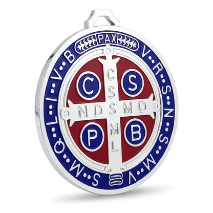 Medalla San Benito 13 Cm Altura Rojo O Azul 12 Cm Diametro Azul by HEREJE