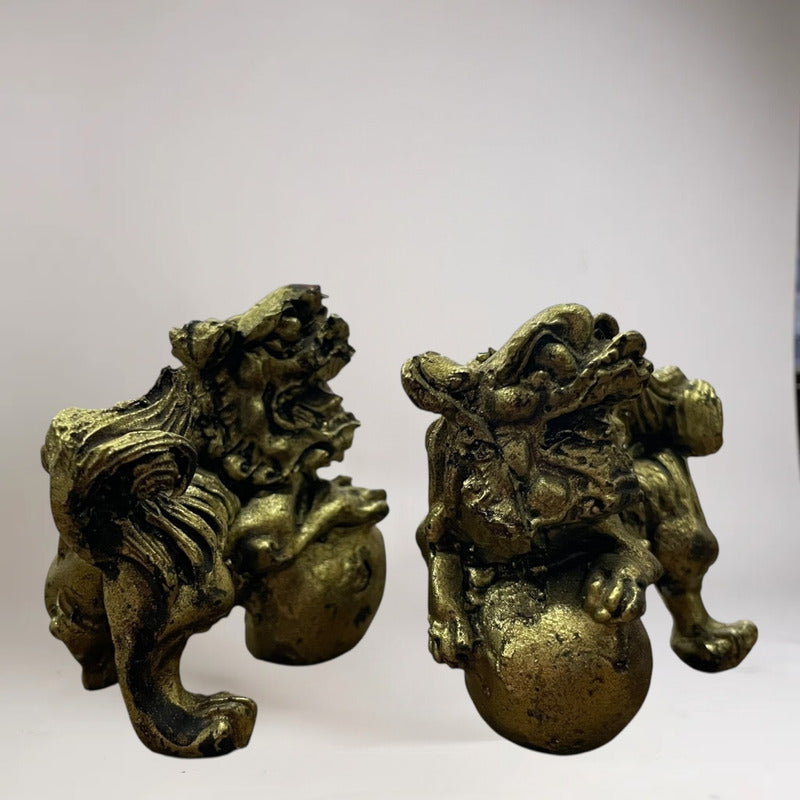 Figura De Resina De Los Perros Fu Protección Para Feng Shui Dorado by HEREJE