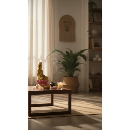 Figura Estatua Guan Yin Diosa Misericordia Loto Resina 15cm Dorado by HEREJE