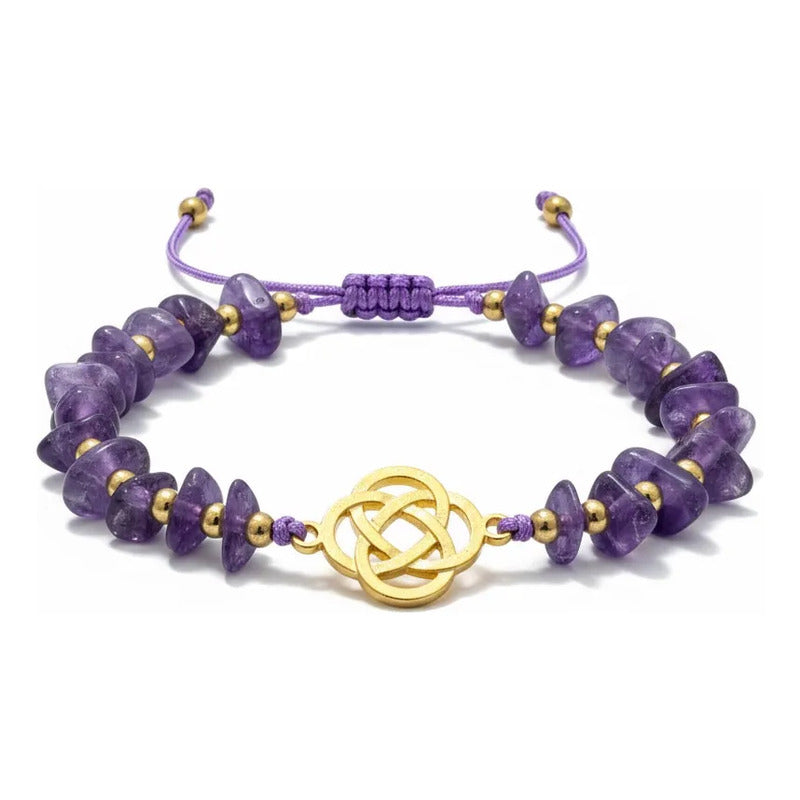 Pulsera De Cuarzo Separaciones De Metal En Hilo Ajustable Circulo Amatista 17 Cm by HEREJE