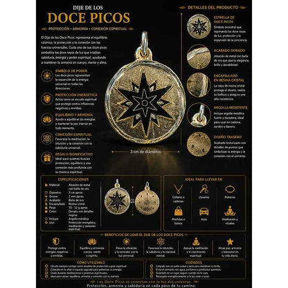 Dije Medalla Estrella 12 Puntas Amuleto Oro 12 Picos 30mm Rojo
