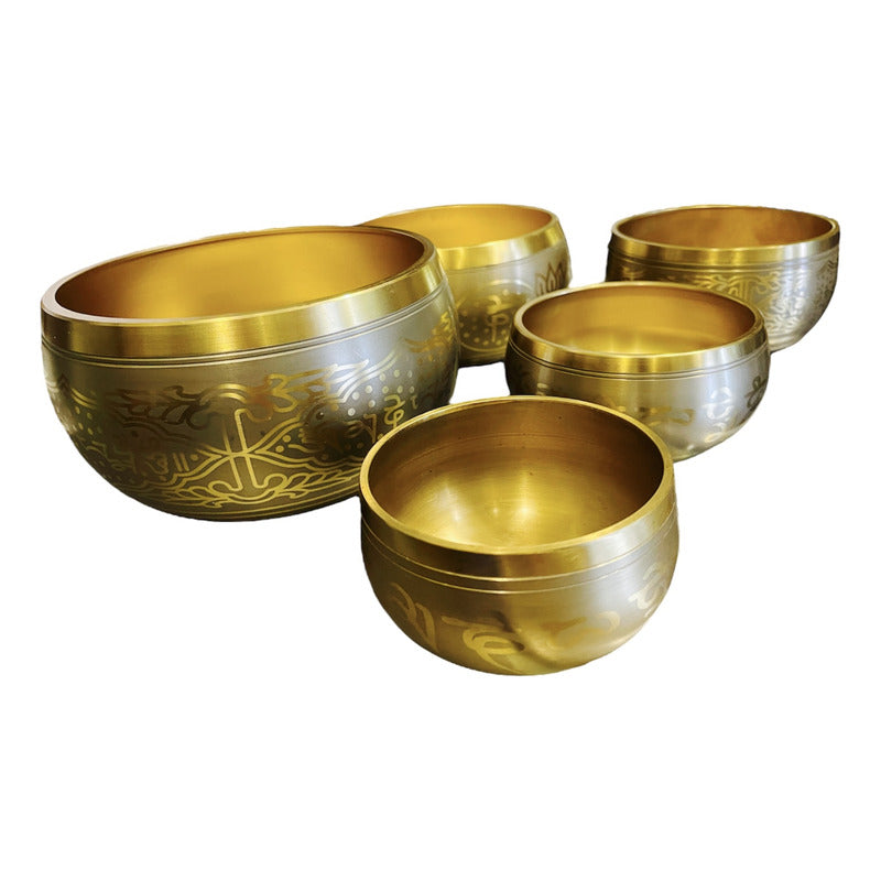 Cuenco Tibetano 7 Metales Juego De 5 Piezas En Color Dorado by HEREJE