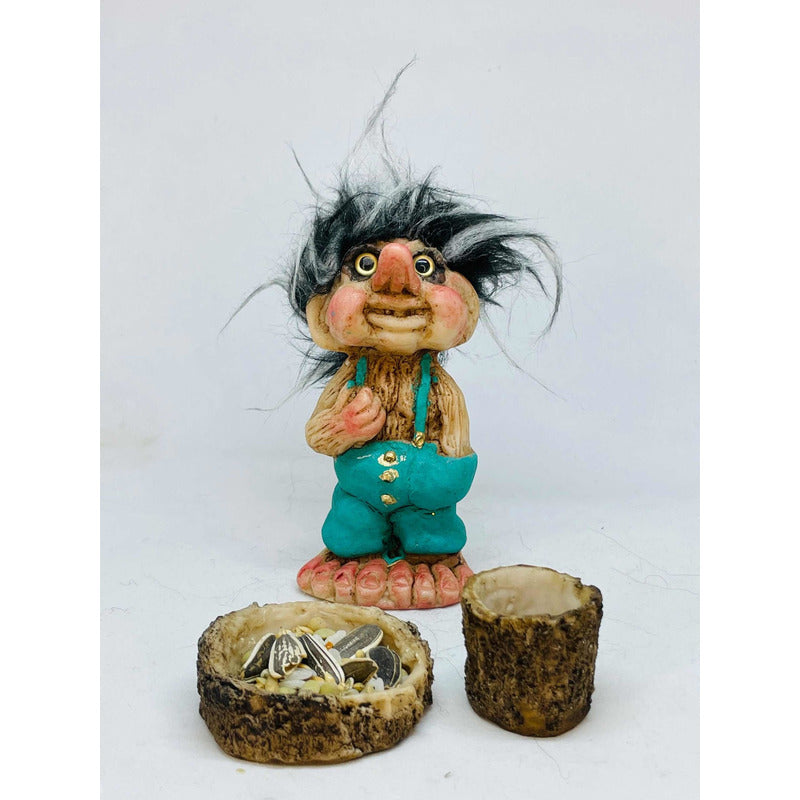 Troll Amistad + Comedero 9cm Figura De Resina Nacional Azul Verde by HEREJE