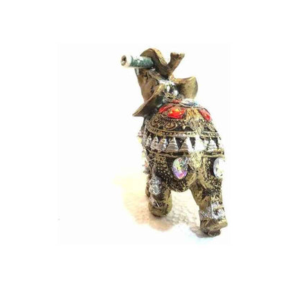 Elefante Abundancia Con Billete Y Pedrería 7.5 Cm Dorado Oscuro