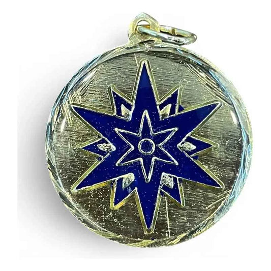 Dije Medalla Estrella 12 Puntas Amuleto Oro 12 Picos 30mm Azul