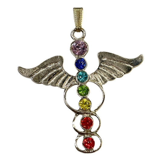 7 Chakras Dije Alas Con Cristal En Baño De Oro by ARTICULOS ESOTERICOS LETY