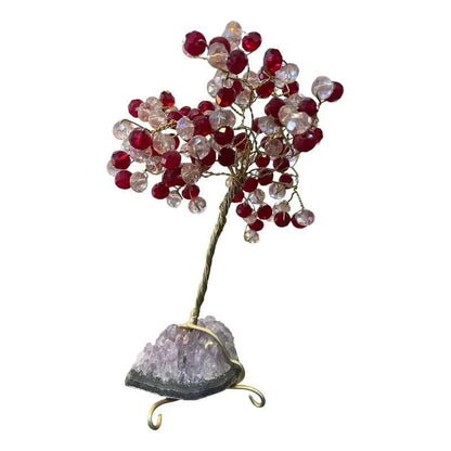 Arbol De La Vida En Cristal Con Base De Cuarzo, 14 Cm Altura Transparente/rojo