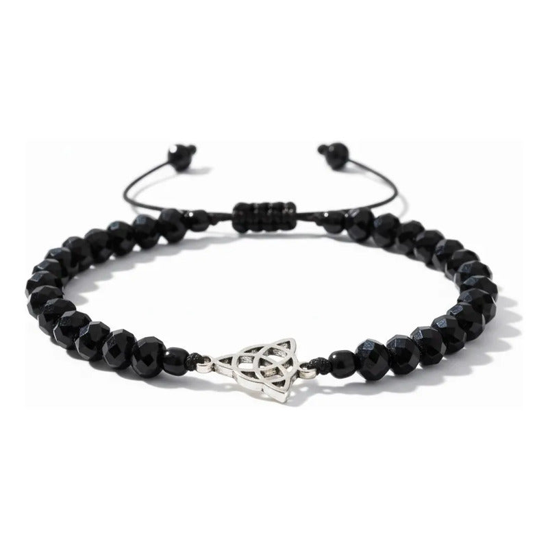 Triqueta Pulsera Hilo Con Cristal Ajustable Negro 10 Cm by HEREJE