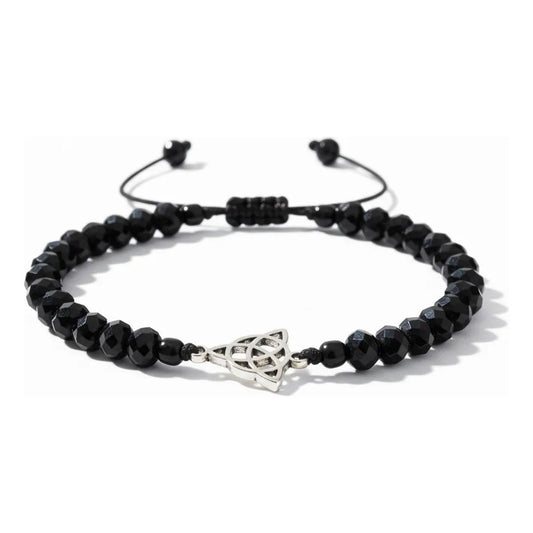 Triqueta Pulsera Hilo Con Cristal Ajustable Negro 10 Cm by HEREJE