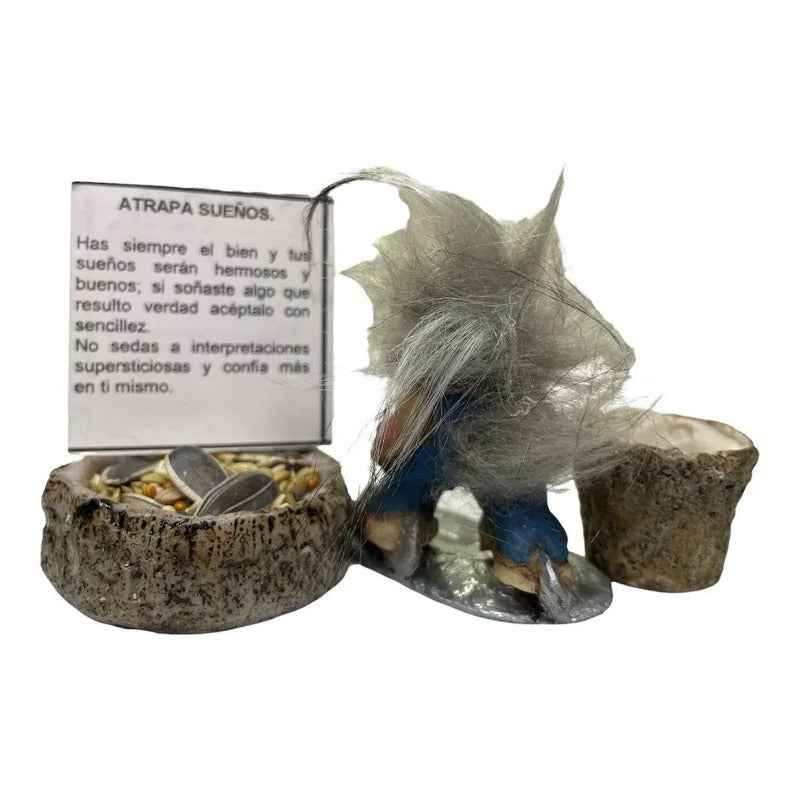 Troll Mini + Comedero + Semillas + Tarjeta Varios Modelos Atrapasueños 5.5cm