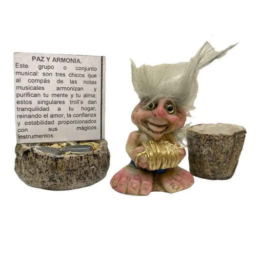 Troll Mini + Comedero + Semillas + Tarjeta Varios Modelos Paz Y Armonia Acordeon 5cm