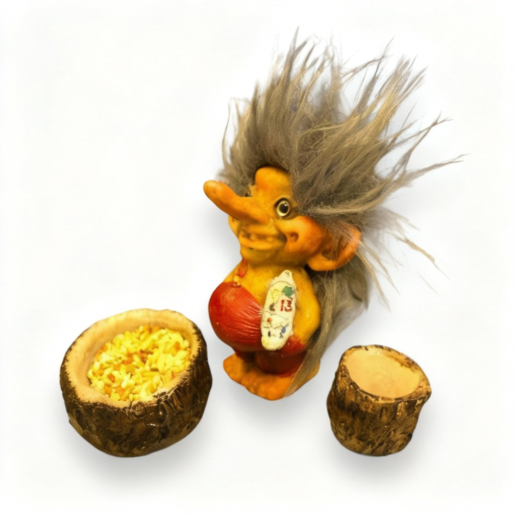 Troll Talisman + Comedero + Semillas + Tarjeta 9cm Alto Rojo by HEREJE