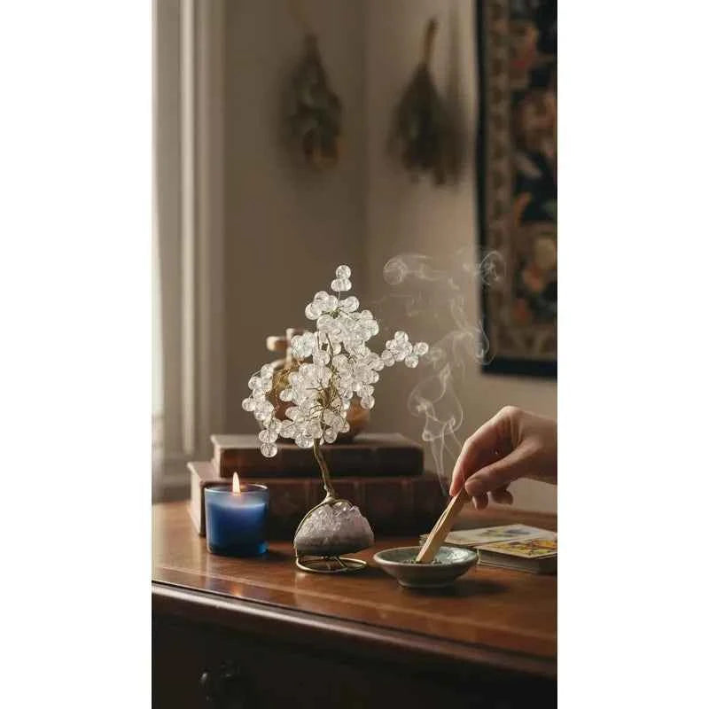 Arbol De La Vida En Cristal Con Base De Cuarzo, 14 Cm Altura Transparente