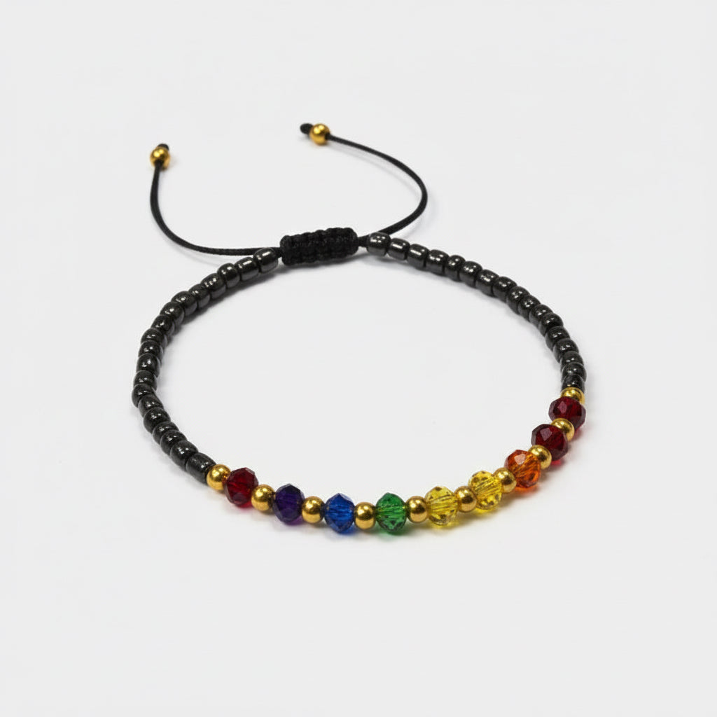Pulsera 7 Chakras Chaquiron Tejida De Hilo Negro 12.7 Cm by HEREJE
