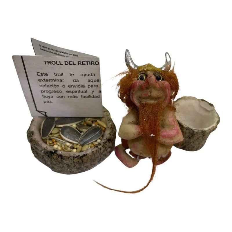 Troll Mini + Comedero + Semillas + Tarjeta Varios Modelos Troll Del Retiro 6.3cm