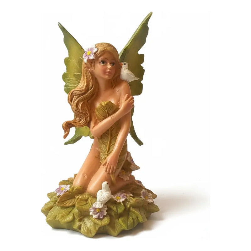 Figura Decorativa Hada Mágica Con Palomas De Resina 12 Cm Verde Oscuro by HEREJE