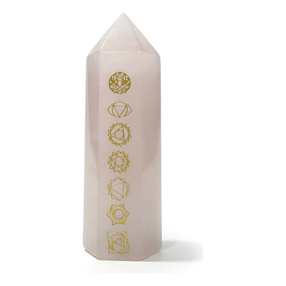 Obelisco De Cuarzo Con Los Chakras Grabados 7cm Rosa by HEREJE