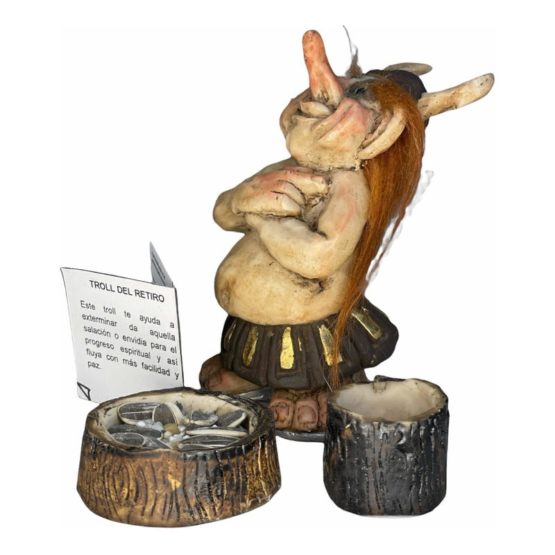 Troll Del Retiro + Comedero + Semillas + Tarjetas 12 Cm Alto Café by HEREJE