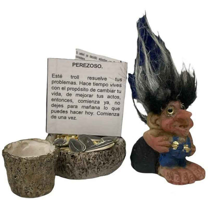 Troll Mini + Comedero + Semillas + Tarjeta Varios Modelos Peresozo 5cm