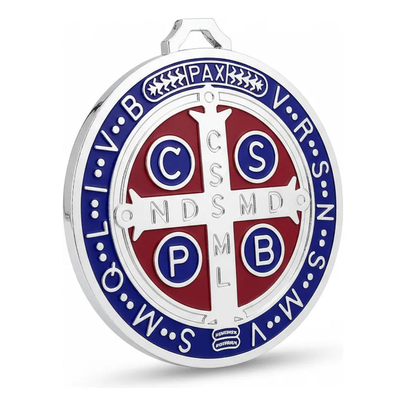 Medalla San Benito 13 Cm Altura Rojo O Azul 12 Cm Diametro Azul by HEREJE