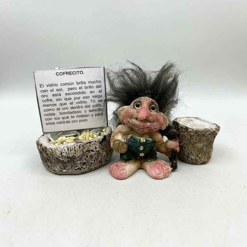 Troll Mini + Comedero + Semillas + Tarjeta Varios Modelos Cofrecito 5cm