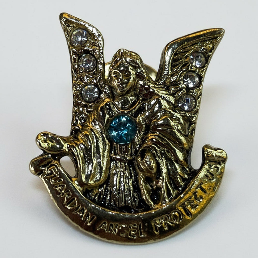 Angel Protector Pin Baño De Oro Prendedor Cubierto De Laca Dorado by HEREJE