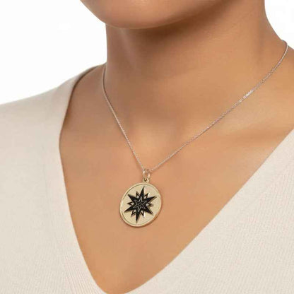 Dije Medalla Estrella 12 Puntas Amuleto Oro 12 Picos 30mm Azul