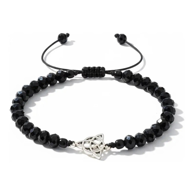 Triqueta Pulsera Hilo Con Cristal Ajustable Negro 10 Cm by HEREJE