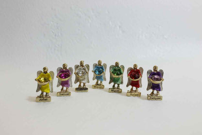 7 Arcangeles Juego Baño De Oro Con Cristal 3 Cm