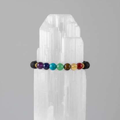 Pulsera 7 Chakras Cuarzo Y Piedra Volcánica Multicolor 0 Mm by ARTICULOS ESOTERICOS LETY