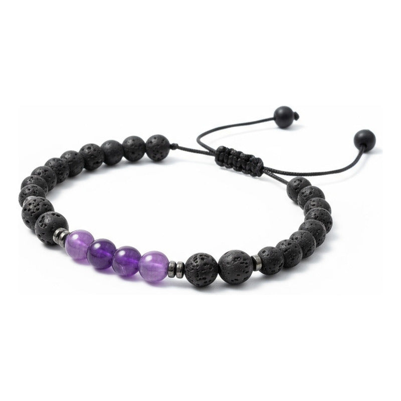 Pulsera Con Cuarzo Amatista Y Piedra Volcanica Índigo 45.72 Cm 15.24 Cm by HEREJE