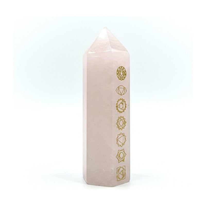 Obelisco De Cuarzo Con Los Chakras Grabados 7cm Rosa by HEREJE